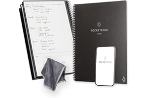 Rocketbook Fusion Planner cyfrowy planer notatek wielokrotnego użytku, format listu 21 cm x 29,7 cm, czarny - cele, kalendarz miesięczny i tygodniowy, codzienne listy do zrobienia, strony w linie i