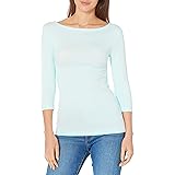 Amazon Essentials Camiseta Lisa y Entallada de Manga 3/4 con Escote Barco Mujer