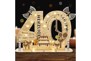 Belillpipi 2025 Originelle 40 Geburtstag Deko Geburtstag Holz mit LED, Frauen & Männer Geldgeschenke Geburtstag Pixel Retro Holz-Schild Gästebuch für Geschenke, Partys, Geburtstage, Jubiläum