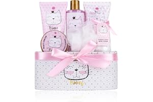 Accentra - Princess Kitty presentset för tjejer och kvinnor - 7-delat duschset med bubbelbad, skrubb, duschgel, bodylotion med mera - vårdset med jordgubbs- och vaniljdoft i en söt presentförpackning