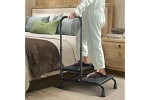 FORTEMOTUS Ayuda de Acceso Ducha del Baño - Ayuda de Entrada con Asa para Bañera Personas Mayores y Discapacitadas y 2 Escalones Ideal para Bañera, Cama y Coche, Negro