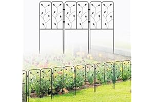 YEETEESY Ogrodzenie ogrodowe, 10 sztuk, kompletny zestaw dekoracyjny, metalowy płot wtykowy, łuk, płot ogrodowy, metalowe elementy ogrodzenia, ogrodzenie dla psów (liście)