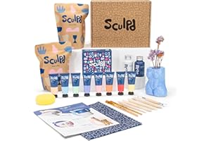 Sculpd Kit di ceramica, kit per principianti con argilla ad asciugatura rapida, kit di base include un set di strumenti per ceramica, 8 vernici, vernice impermeabile, pennelli e guida passo passo per