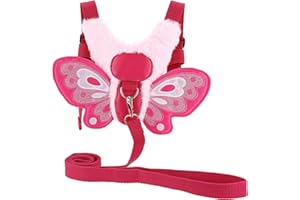 BTSKY Fluff Butterfly Baby Toddler Walking Harness with Safety Rein - Kids Anti-Lost Harness Leash Strap Belt, Pink