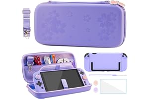 FANPL Case Bundle for Nintendo Switch 2 Accessories, Carrying Cover for Switch 2 and JoyCon Controller with Hard Protective Skin and Screen Protector, 4 Thumb Grips, Shoulder Strap (Sakura Purple)