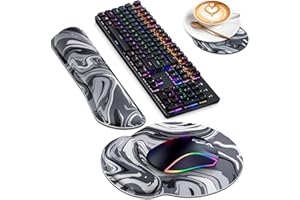 ‎ABETCABE Mousepad mit Handauflage, 3-en-1 Mauspad Handballenauflage Tastatur Handgelenkstützen und Untersetzer Set, mit ergonomischem erhöhten Memory Foam für einfaches Tippen und Schmerzlinderung