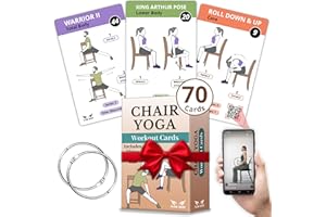 FLOW DARE Chair Yoga for Seniors Over 60 – 70 Exercise Cards with Videos & Workout Plan – Includes 5-Week Challenge, Ebook, Chart & 2 Rings for Easy Organization – Weight Loss Guide for Women & Men