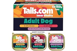 Tails.com Inner Vitality • Wet Dog Food 6 x 150g • Variety Multipack 65% Chicken, 60% Beef and 60% Poultry & Game • Adult 1-7 years • Grain Free Recipes • Made with natural ingredients