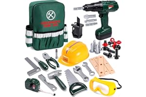 Toyssa 32Stk. Kinder Werkzeug Spielzeug Set Spielwerkzeug mit Werkzeugtasche Bohrmaschine Spielzeug Werkzeugkoffer Werkzeugzubehör Spielzeug Geschenk für Kinder Jungen 3 4 5 6 7 8 9