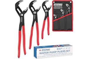 EffektWerk - 3-Piece Water Pump Pliers Set - 18", 25", 30" - Non-Slip Plumbers Wrench, Tongue and Groove Pliers with Adjustable Jaws + Ergonomic Handles