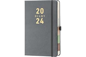 Mljtoyo Agenda journalier 2024 2024 par jour avec couverture rigide organisé de janvier 2024 à décembre 2024, agenda mensuel A5 avec porte-stylo, poche intérieure (A5, bleu)