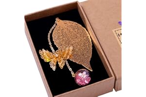 TOIRXARN Marque Page Feuille Dorée et Papillon - Cadeau Fête des Mères、Idée Cadeau Femme、Anniversaire、Coffret Cadeau|