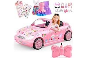 HappyGoLucky Remote Control Cars + Dolls Toys with 10 Accessories & 3 Outfits Dress & 2 DIY Stickers, Toys for 3-12 Year Old Girls Christ Mas Gifts Birthday Presents