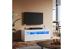SUNXURY TV Board bianco lucido con illuminazione LED RGB 120 x 40 x 45 cm (larghezza x profondità x altezza) soggiorno moderno legno piccolo
