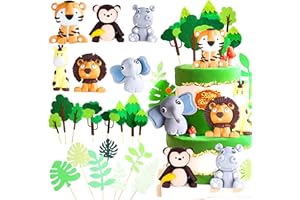 Jevenis safari animaux décoration de gâteau décoration de gâteau d'éléphant décoration de gâteau d'animaux de la jungle sauvage une décoration de gâteau feuilles de palmier pour anniversaire