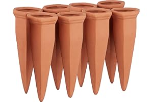 Relaxdays 12 x Tonkegel Bewässerung im Set, Pflanzen Wasserspender Ton, Wein und PET Flaschen Bewässerungskegel, Terracotta
