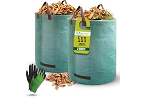 FLORA VERDE Garden Waste Bags with Gardening Gloves - 500L x 2 Garden Waste Bags Heavy Duty | Reusable Heavy Duty Garden Bags | Strong Garden Sacks with Handles, Ideal for Collecting Garden