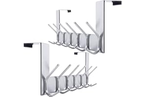 WEBI Perchero Puerta,Percha Puerta,Colgador Puerta,Gancho Puerta en con 6 Ganchos Dormitorio,Baño,4.5cm,Plateado,2 paquetes