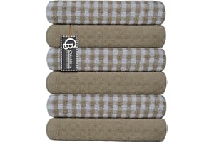 Casabella Pack Of 6 Terry Towelling Cotton Kitchen Tea Towels. Soft Kitchen Tea Towels Set, Highly Absorbent Dish Towels & Bar Towels Unbeatable Price (6 Pieces Set, Beige)