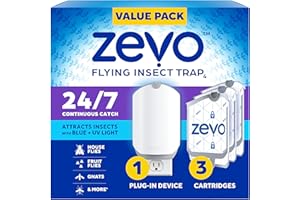Zevo Flying Insect Trap & 3 Refill Cartridges - Plug in Fly Trap & Indoor Bug Catcher for Gnats, House & Fruit Flies - Blue & UV Light Technology, Mess-Free Alternative to Bug Zapper
