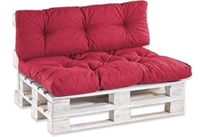 HOME DESIGN & CONFORT 2 Cojines para Palets (Asiento y Respaldo), Impermeable para Interior y Exterior, Cojín de Asiento 120x80 cm, Respaldo 120x40 cm. (Rojo)