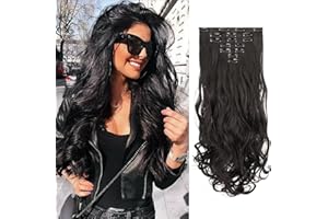 ‎FESHFEN FESHFEN Clip in Extensions 7 Teile Set 16 Clips Wellig Haarverlängerung Clips Haarteil Extensions Synthetik Gewellt Clip in Haarextension Natürliches Schwarz Haarteile für Frauen, 50cm
