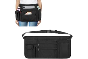 Rexmica Waitress Apron with Multiple Pockets, Server Apron Half Apron with Adjustable Belt for Waitress, Waiter, Women Men Server, Waist Apron for Restaurant, Bistro, Kitchen, Black