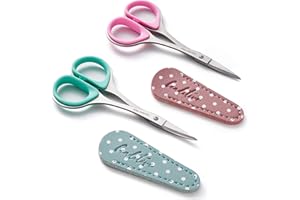 Beaditive cucito e ricamo forbici set (2 pz.) curvo, sharp, in acciaio steel design | punte di precisione, ergonomica maniglia di gomma grip | piccolo, compatto fai da te usa (Con Foderi In Pelle)
