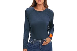 Crewhpo Haut Thermique Femme Col Rond T Shirt Thermiques à Manches Longues sous Pull Hiver Chaud Tee Shirt Thermolactyl Casual Couleur Unie S-XXL