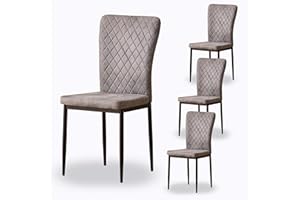AINPECCA Suede Light Grey Dining Chairs Set of 4- Modern Armless High Back Upholstered Soft Seat with Black Metal Legs for Dining Room, Kitchen Room (Light Gray, 4)