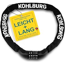 KOHLBURG sehr langes Fahrradschloss Zahlenschloss 115cm & 6mm starker Stahl