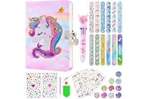 WuGU Diario Segreto Bambina, Diario Unicorno per Ragazze con Lucchetto e Chiave, Diamond Painting Diario Segreto Set, Regalo per Ragazze 5-12 Anni, Lavoretti Creativi per Bambini per Disegno