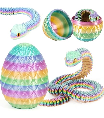 Joycabin Jouet serpent imprimé 3D, œuf de dragon imprimé 3D, œufs de serpent, animaux imprimés en 3D, jouet pour enfants, cadeau, bureau, décoration d'intérieur (arc-en-ciel, taille moyenne (œuf H