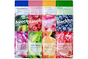 YOLONCE Maschere viso in Tessuto 12 Pezzi,Daily Care Maschere viso,Maschera Bellezza Viso,Maschere per il Viso idratante e lenitiva,Maschera Idratante Viso Nutriente Per la Cura della Pelle