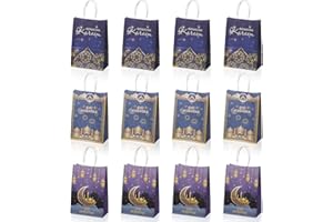 Faccito 12 Sacs de Fête Eid Mubarak en Papier Sacs-Cadeaux de Ramadan avec Poignée Sacs de Faveur Eid Mubarak Multifonctionnels Sacs de Fête Musulmane Sacs de Friandises Islamiques (Classique)