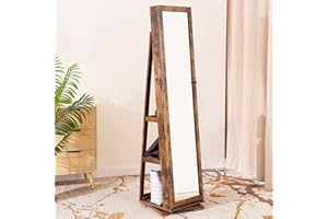 SogesHome Armadio per gioielli con specchio a figura intera e piedistallo girevole a 360°, Organizzatore con serratura