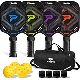 Panddte Palas de Pickleball, Juego de 4 de Fibra de Carbono Ligeras | Kit familiar, Pelotas para Interior y Exterior, Bolsa d