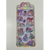 Sevimli Karakterler Temalı, Kabartmalı, 3D, Sulu, Simli ve Boncuklu Sticker - Etiket(Mor)