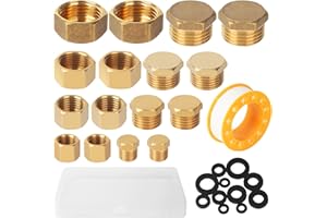 ACOMTUO 16 Pezzi Tappo in Ottone Esagonale, 1/8 1/4 3/8 1/2 Tappo per Tubo in Ottone, Tubo Dell'Acqua con Tappo Cieco con Scatola Portaoggetti per Giardino Conduzione Idrica