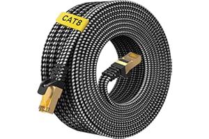 ARISKEEN Cat 8 Câble Ethernet 15M, Cat8 Tressé Plat Haut Débit (40Gbps 2000Mhz/s) Gigabit Rj45 STP Câble Blindé Internet Réseau Lan Patch pour Modem Routeur Ordinateur TV PC