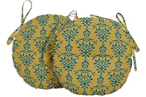 Vargottam Indoor/Outdoor Round Bistro Chair Cushions Block Print 15-Inch Bistro Chair Pads Waterproof Seat Chair Cushion For Home/Office- Set Of 2 (Yellow)