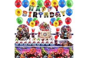 134 Pièces Vaisselle Fête Kit Anniversaire Avengers Décoration Anniversaire Avengers Deco Anniversaire Super Heros avec Assiette Nappe Ballon Bannière D'Anniversaire Fête pour 10 Personnes