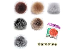 PARFCO 6 Pièces Pompon Fourrure pour Bonnet, Amovible Pompon Bonnet, avec Boutons Pression Pompom pour Bonnet, Six Couleurs, Kit de Couture Assorti, pour Chapeaux, Tricot, Écharpes