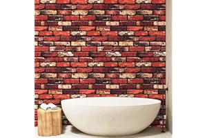 JOLIHOME Papier Peint Effet Brique Rouge Autocollant Papier Peint Adhesif Vintage Papiers Peints Decoratifs Stickers pour Cuisine Chambre Salon Mural 44,5x500cm