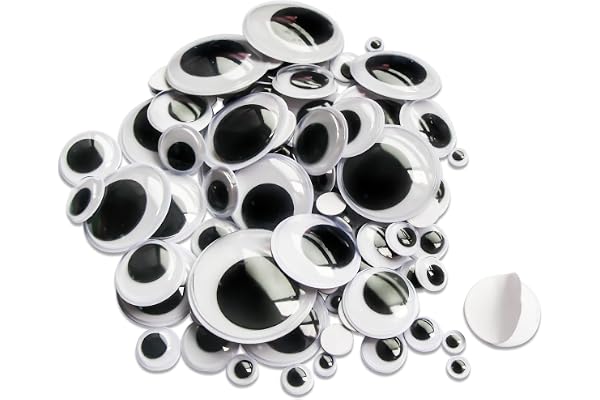TOAOB 100pcs Yeux Mobiles Autocollants Adhésifs en Plastique Ronds Noir Blanc 6mm à 35 mm pour Scrapbooking Artisanat Accessoires DIY Craft Poupées Décorations