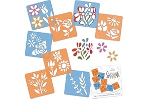 NAKLEO Pochoirs de Dessin pour Enfants 8 Pcs 15x15cm Fleurs, Plastique et Réutilisable Créatif Modèles pour Peinture, DIY Bricolage Décoration Arts et Artisanat, Papier Mur Bois Tissu