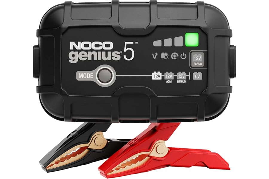 NOCO GENIUS5: 5A 6V/12V Smart Battery Charger – Automatic Maintainer, Trickle Charger & Desulfator with Overcharge Protection & Temperature Compensation – For Lead-Acid & Lithium Batteries