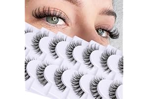 False Eyelashes Natural Look Eye Lashes Wispy CC Curl Russian Eyelashes 14mm Clear Band Strip Lashes That Look Like Extensions Cat Eye Lashes Pack 7 Pairs by Goddvenus