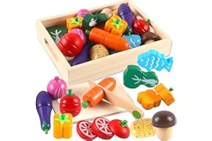 huruirui Giocattoli Cucina Bambini,Accessori Cucina Giochi per Bambini,Legno Giocattoli Educativi di Simulazione di Cottura,Tagliere Frutta Verdura da Tagliare per Bambinis e Bambina di 2 anni
