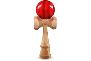 Ganzoo Kendama in Vero Legno di faggio, Model 'Red Flash', Gioco di abilità Giapponese